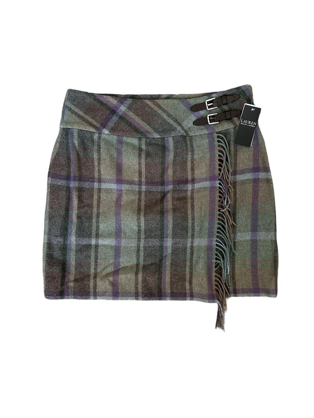Lauren Ralph Lauren Womens Plaid Wool Blend Fringed Tweed Mini Skirt Sz 12 $225